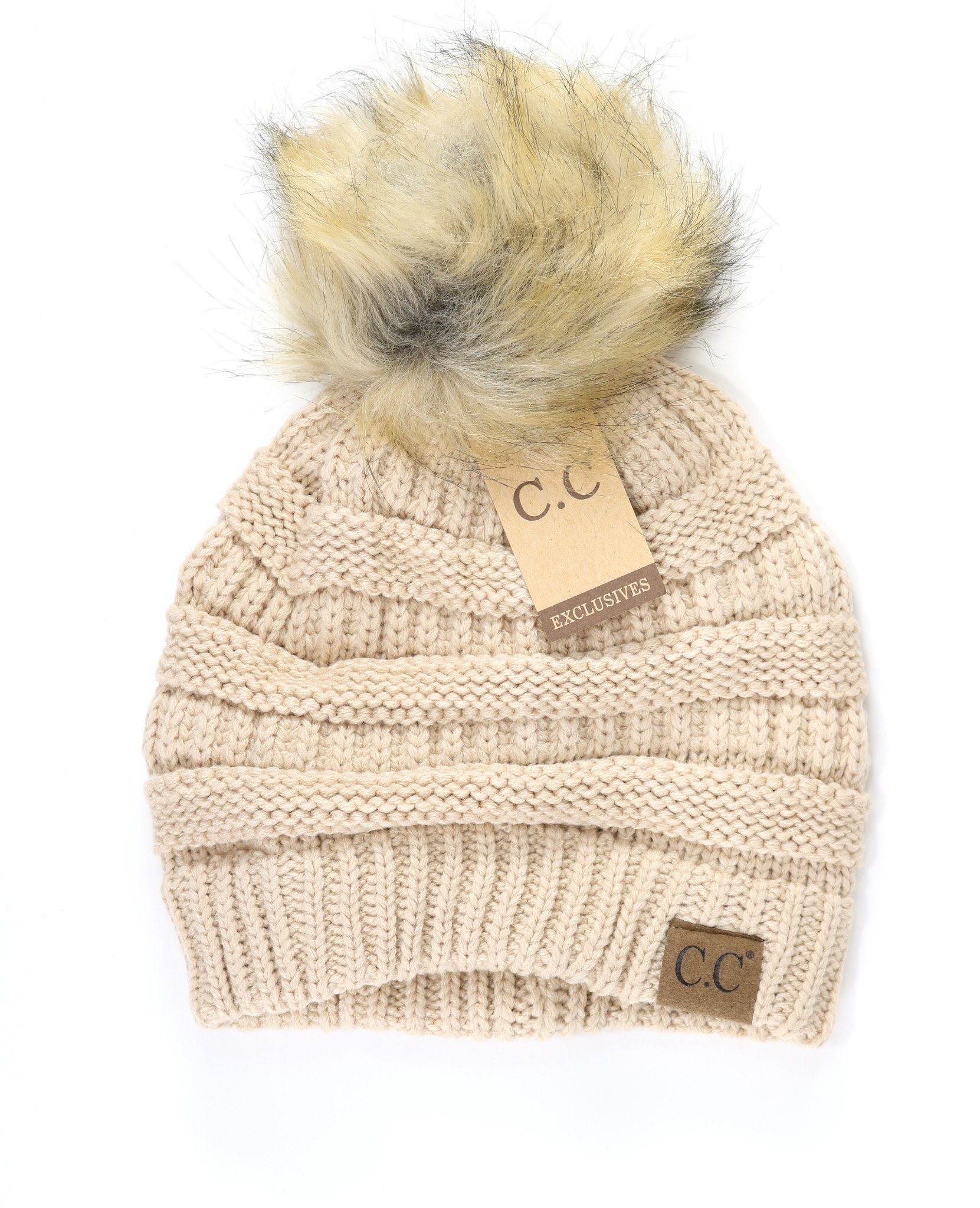 ADULT43 CC Beanie Monogram Fur Pom 
