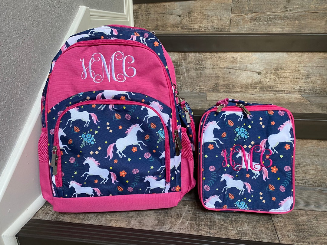 Personalized Backpack Lunchbox Set , Embroidered Backpack, Kids Unicorn ...