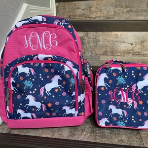 Personalized backpack lunchbox set , embroidered backpack, kids Unicorn backpack lunchbox, Girls unicorn backpack set, monogrammed backpack