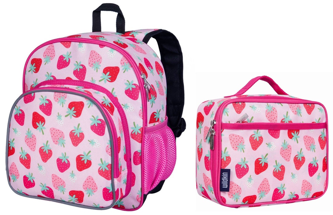 Wildkin 12 Inch Strawberry Backpack Lunchbox Set, Monogram Backpack