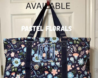 Personalized Embroidered Monogrammed Floral Cross cow serape boat flamingo damask pineapple leopard Collapsible tailgate Utility Tote