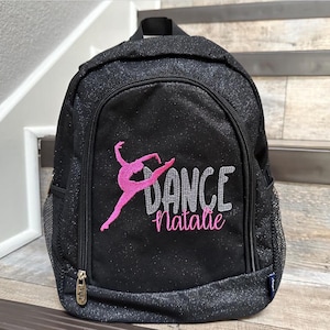 NGIL SMALL DANCE Black Glitter Backpack, Monogram toddler glitter backpack, personalize dance backpack, black glitter dance backpack