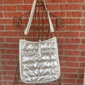 Silver Metallic Puffy Crossbody, small crossbody purse, Personalized Crossbody purse, Silver purse, mini purse, travel purse, metallic purse
