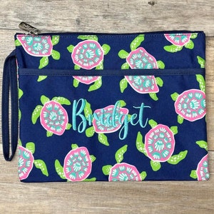 Monogram Wristlet, Personalized Accessory Bag, Makeup Bag, Womens Christmas Gift, Zippered Hand Bag, Personalized Wristlet