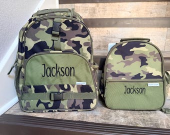 Personalized Embroidered Stephen Joseph Allover Daycare Prek Preschool Camo Backpack and Lunchbox Set