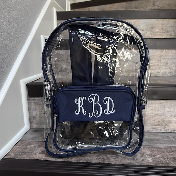 Stadium Backpack, monogram Pink or navy clear backpack, embroidered Clear Backpack / Full Size Clear Backpack, Personalize Clear Backpack