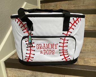 Monogrammed White Baseball Cooler Bag, Personalized Cooler Bag, Baseball Cooler, Pool Insulated cooler, Personalized cooler, Baseball