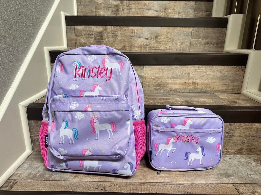 Wildkin 16 Inch Unicorns Backpack Lunchbox Set, Monogram Backpack