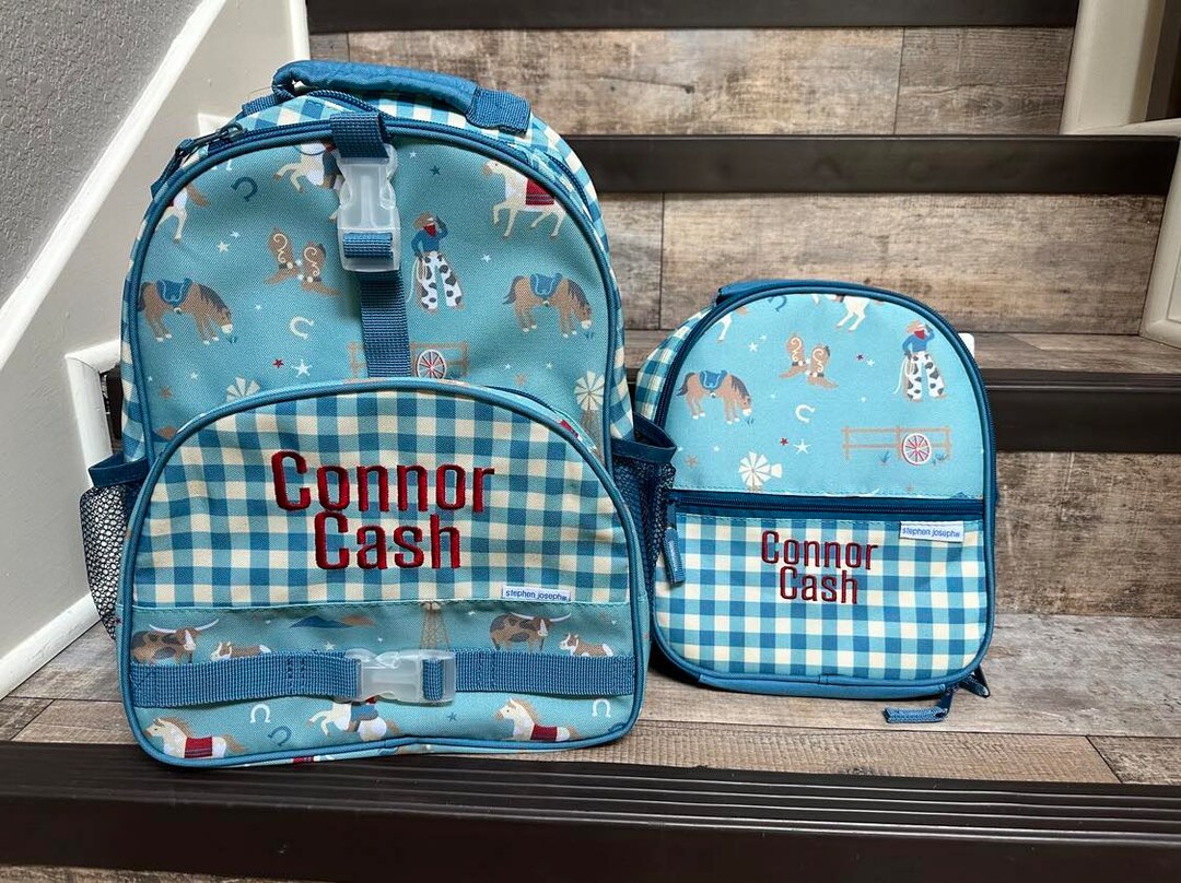Stephen Joseph Allover Western Backpack Lunchbox Set, Personalized Boys Cowboy Backpack Lunchbox