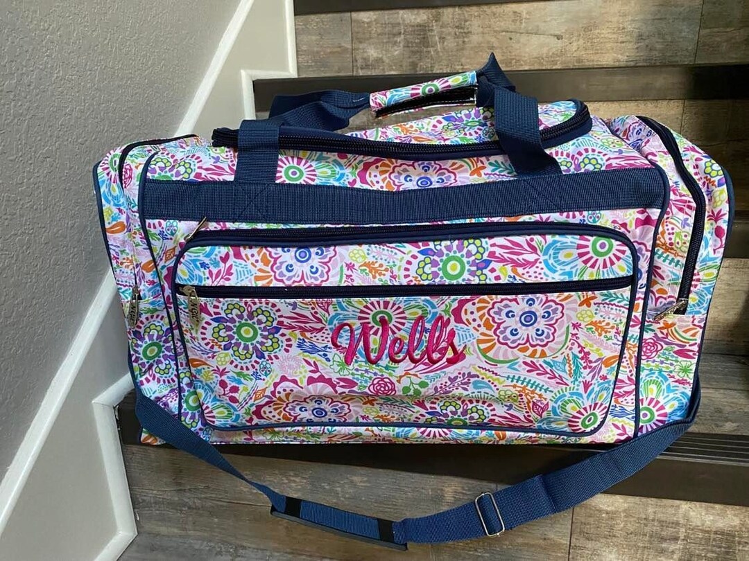 20 Inch Colorful Floral Print Duffle, Personalize Girls Floral Duffle