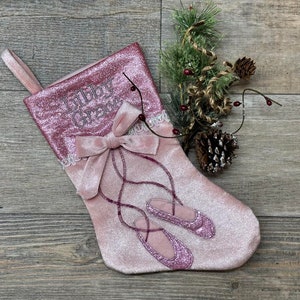 Pink Ballerina Shoe Christmas Stocking, Christmas Stocking, Embroider Christmas Stocking, Personalize Christmas Stocking