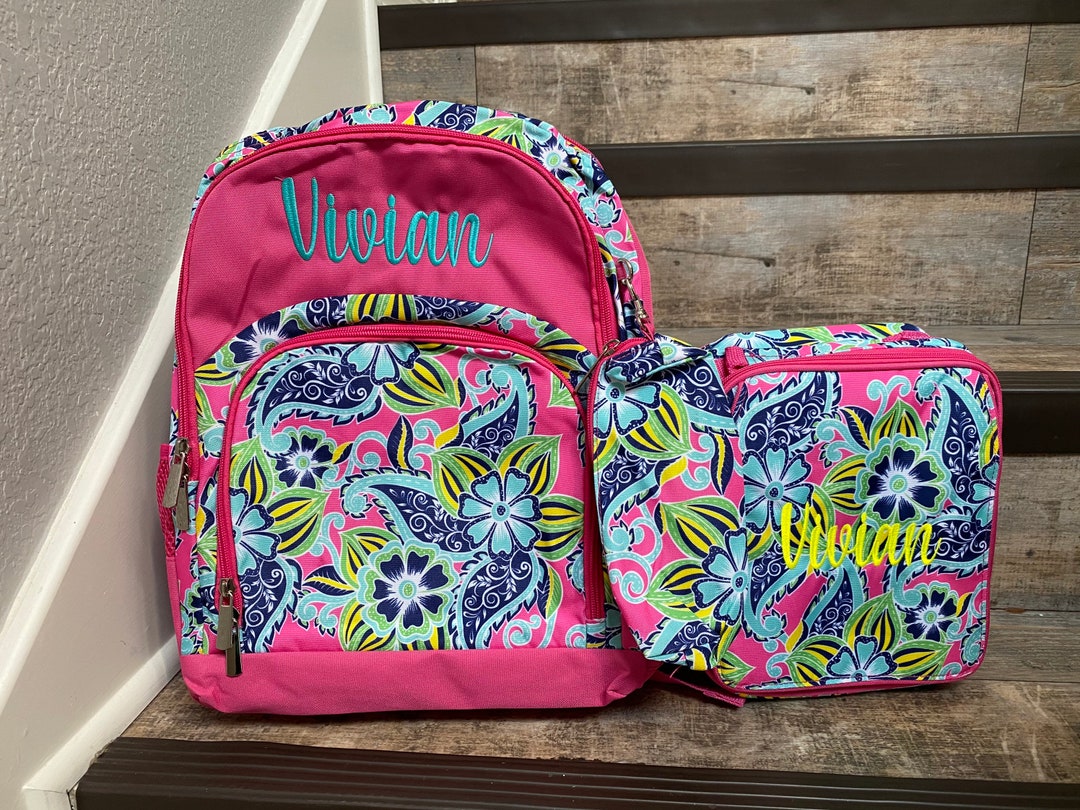 Personalized Girls Floral Backpack Lunchbox Set, Embroidered Girls ...