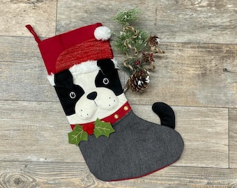 Frenchie Claus Christmas Stocking, Frenchie dog Christmas Stocking, Embroider Christmas Stocking, Personalize Christmas Stocking, stocking