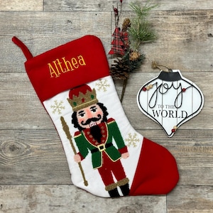 Embroidered Christmas Stockings, Festive Nutcracker King  Stocking, christmas stocking, nutcracker Stocking, Monogram stocking