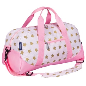 Wildkin Pink and Gold Star Overnighter Duffel Bag, Personalized Pink and gold star Duffle bag, Girls wildkin Duffle, girls star overnighter