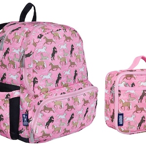 Wildkin 17 inch Horses in Pink  Backpack lunchbox set, monogram girl horse backpack, personalized horse backpack, wildkin horse backpack
