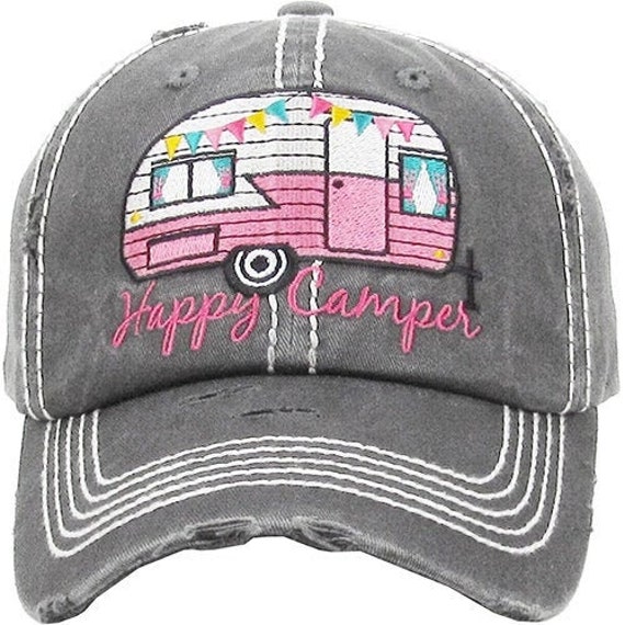 Happy Camper Baseball Cap Distressed - Etsy