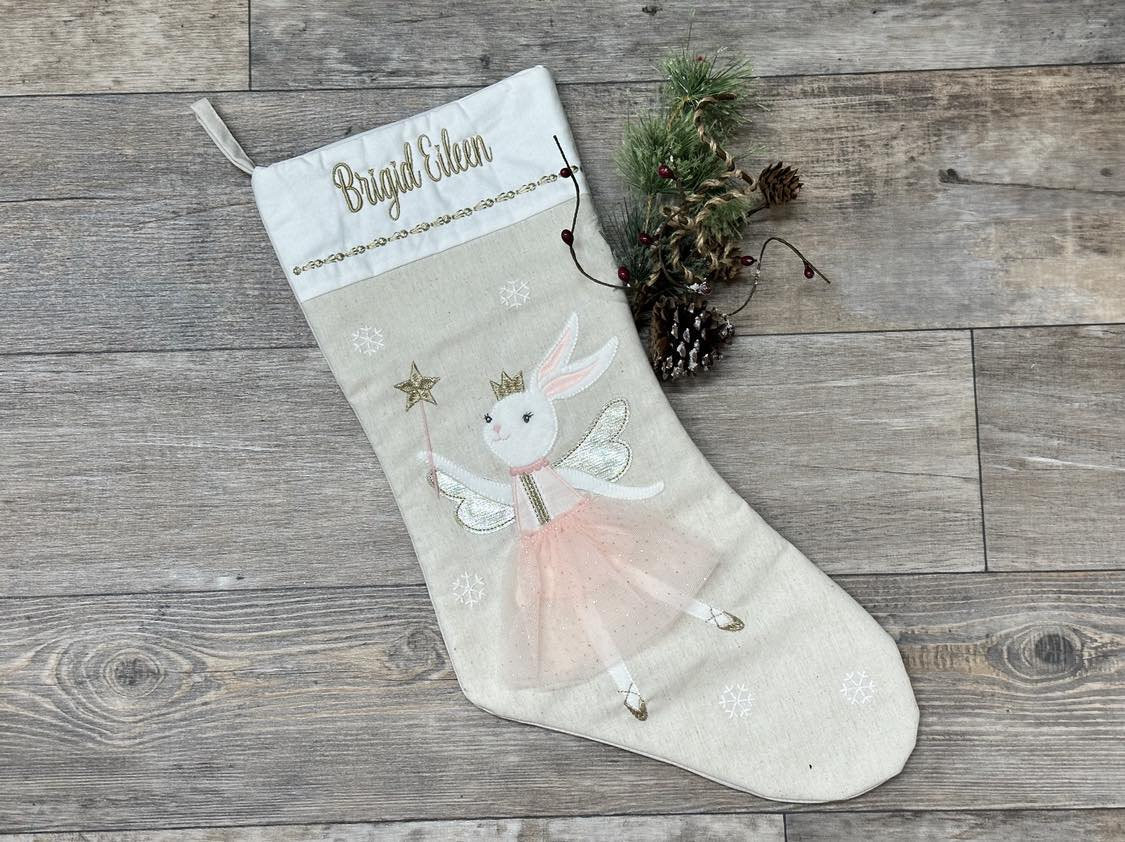 Bunny Fairy Christmas Stocking Christmas Stocking Embroider - Etsy