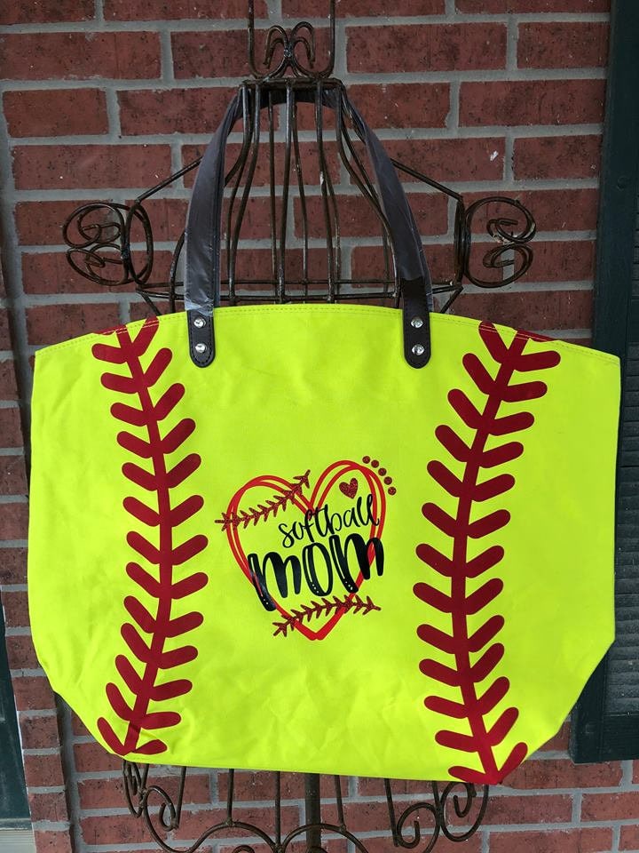 Neon Yellow Softball Tote Bag Softball Mom Tote Softball Etsy