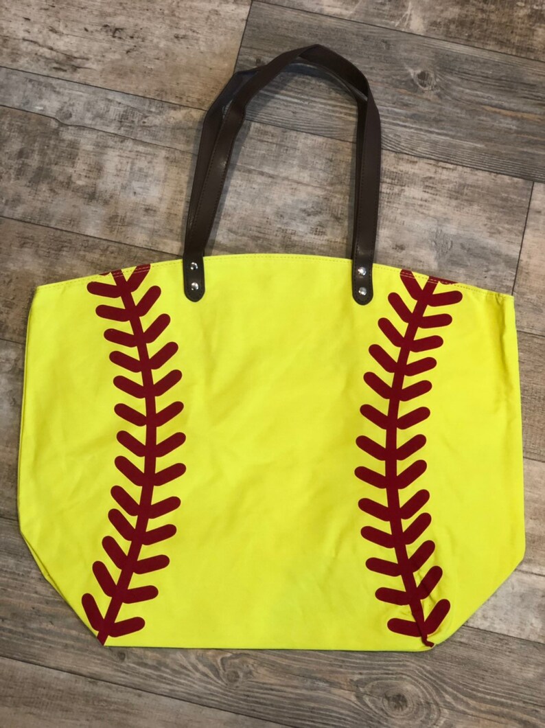 Neon Yellow Softball Tote Bag Softball Mom Tote Softball Etsy