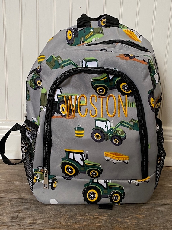 Toddler Backpack, Medium Green Tractor Backpack, Tractor Lunch Box