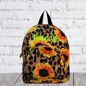 Personalized Embroidered NGIL MINI Sunflower Leopard Backpack, Womens small backpack, sun flower bag