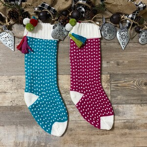 Embroidered Christmas Stockings, Personalized Christmas Stockings, Colorful dot knit Stocking, Christmas knit Stocking, sweater stocking