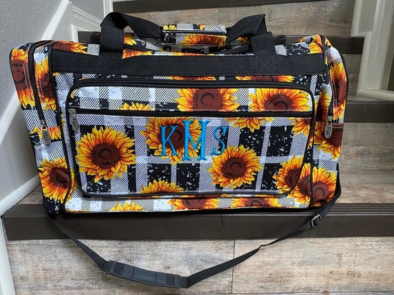 23 Inch Sunflower Plaid Duffle Personalize Sunflower Plaid Duffle Women Duffle Bag Girl Travel Bag Sleep Over Bag Womens Travel Bag Etsy
