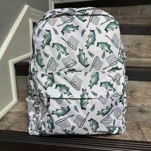 Boy Fishing Backpack, Boy Fish Backpack, Monogram Lake camping backpack, personalized backpack, boy backpack