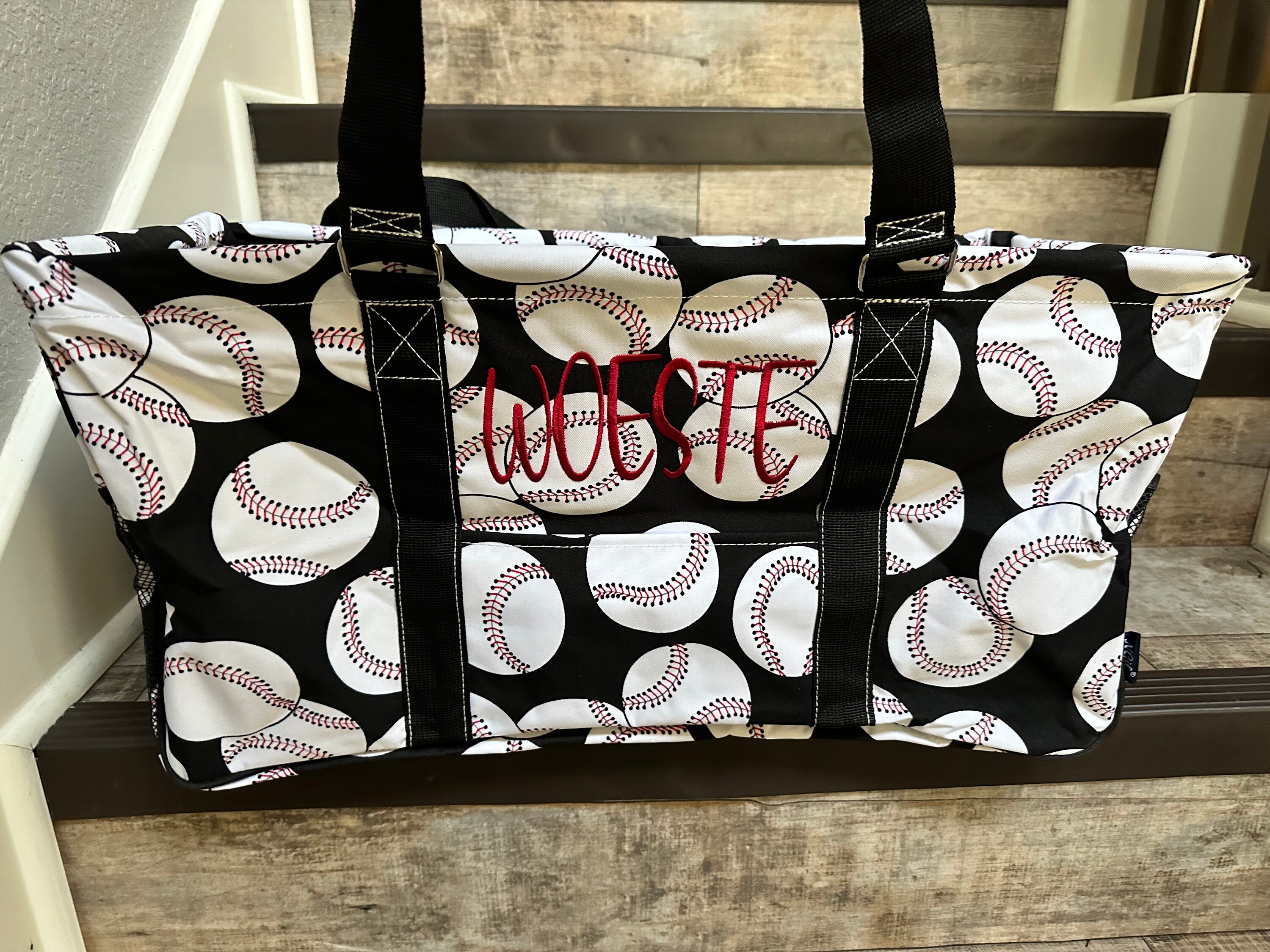 Monogrammed Baseball Utility Tote Collapsible Tote Tailgate Tote Personalized Utility Tote Baseball Utility Tote Baseball Snack Holder Etsy