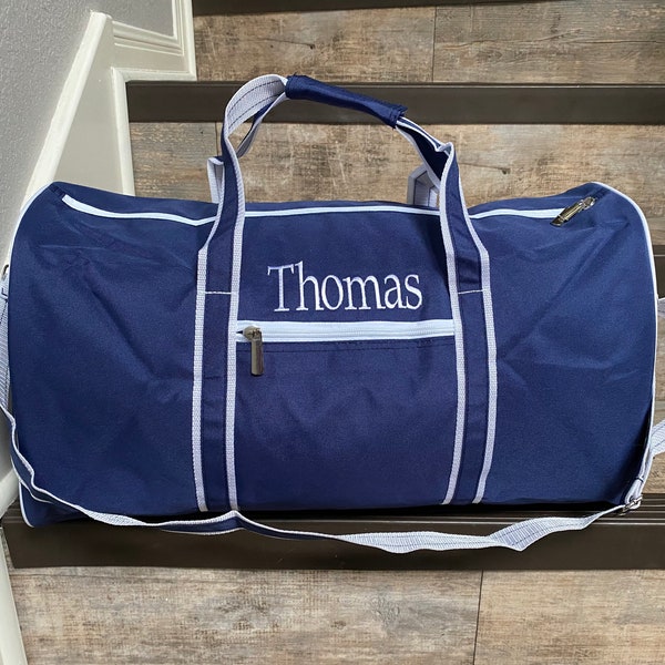 Navy Duffel Bag with Monogram, Personalized Navy with White trim Duffel Bag, Monogram Duffle, Navy with white trim Duffel bag, boy duffle