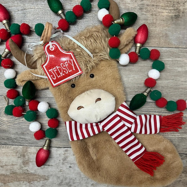 Personalized Embroidered Monogram Highland cow Christmas Stocking