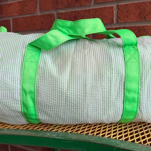 Personalized Embroidered Monogrammed Seersucker duffel bag or case or both, kids overnight bag image 10