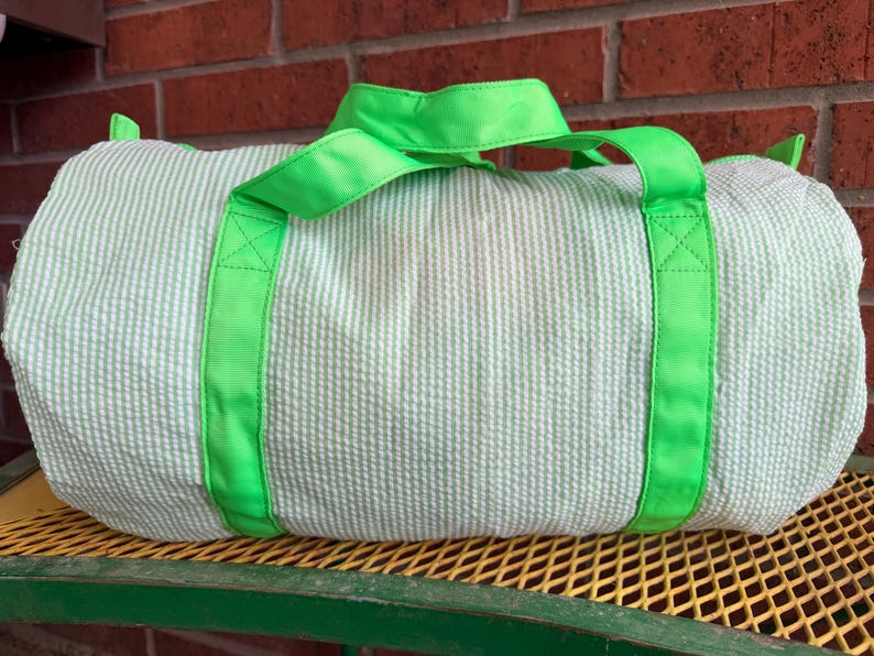 Personalized Embroidered Monogrammed Seersucker duffel bag or case or both, kids overnight bag image 10