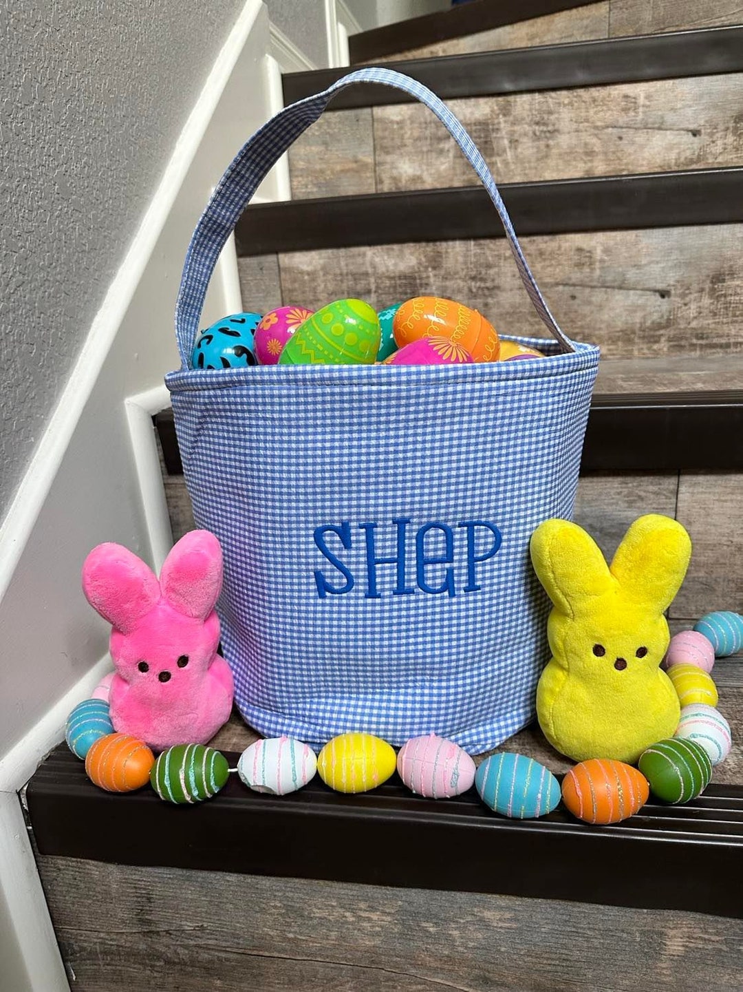 Gingham Easter Basket Personalized Easter Basket Embroidered Etsy