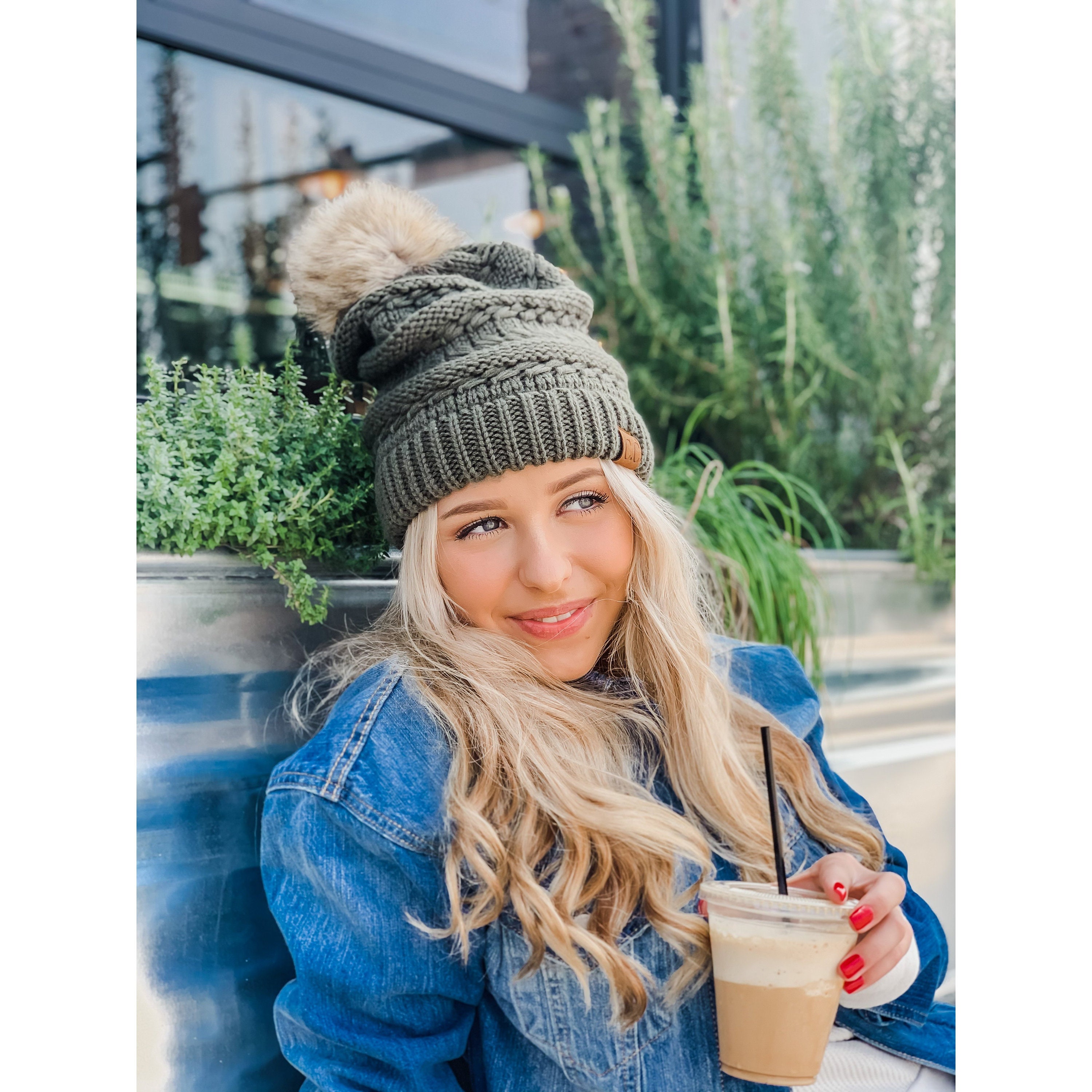 ADULT HAT7392 CC Beanie Monogram Fur Pom Beanie, Personalize 
