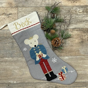 King Mouse Christmas Stocking, Christmas Stocking, Embroider Christmas Stocking, Personalize Christmas Stocking, Rustic stocking