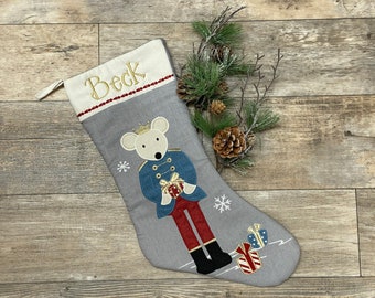 King Mouse Christmas Stocking, Christmas Stocking, Embroider Christmas Stocking, Personalize Christmas Stocking, Rustic stocking