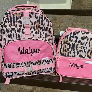 Stephen Joseph Allover Print Leopard Backpack set, Personalize Girls leopard Backpack set, monogram backpack and lunchbox set