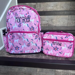Wildkin 17 inch Magical Unicorn Backpack lunchbox set, monogram backpack,  personalized unicorn backpack, wildkin girls magical unicorn