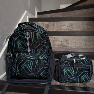 Embroidered Boys Black multi color Lunchbox & backpack. Boys Monogram Lunchbox and backpack set, personalized backpack and lunchbox