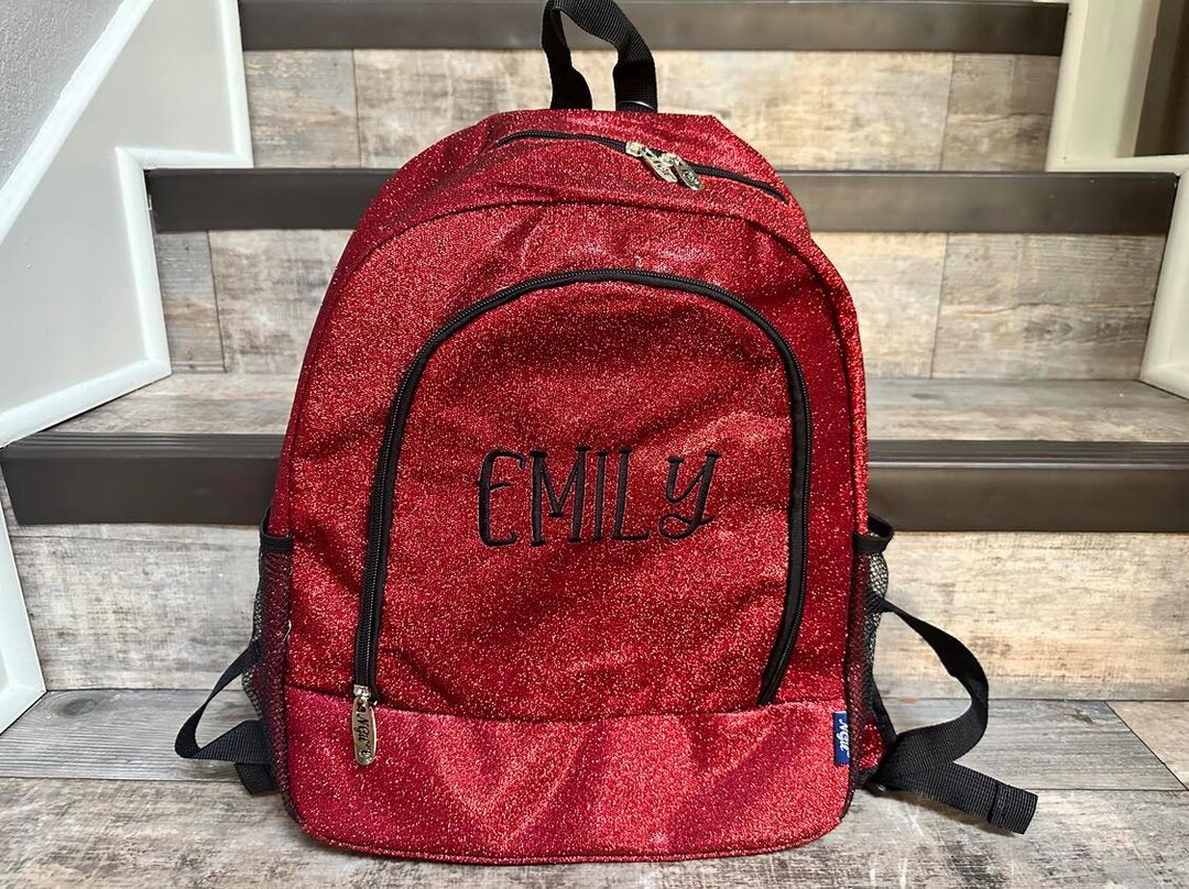 Red Glitter Backpack, Monogram Red Glitter Backpack, Personalize ...