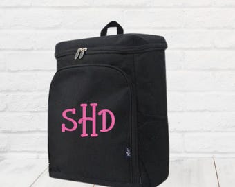 Monogrammed Solid Black Backpack Cooler, Personalize embroidered insulated bag, pool food storage