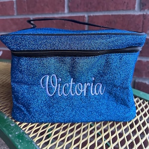 Personalized Embroidered NGIL Glitter Large top handle Cosmetic Case, Toiletry Bag, Sparkle Makeup bag, Travel Case, Gift for her