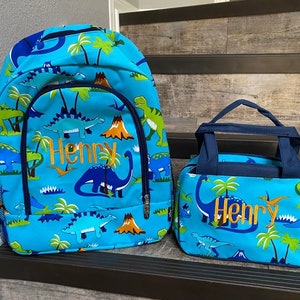 Large Dinosaur Backpack Dino Lunch Box Monogram Backpack Personalized Backpack Boys Dinosaur Backpack School Bag Etsy