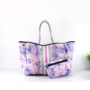Neoprene Beach Bag with small zippered purse, Personalized Neoprene Beach Bag, Neoprene beach tote, embroidered neoprene, mothers day gift