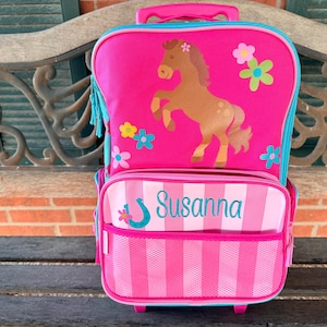 Personalized Stephen Joseph Pink Horse Suitcase, Embroidered Girls Pony Luggage