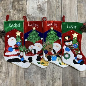 Embroidered Christmas Stockings, Personalized Christmas Stockings, santa stocking, snowman stocking, applique stocking