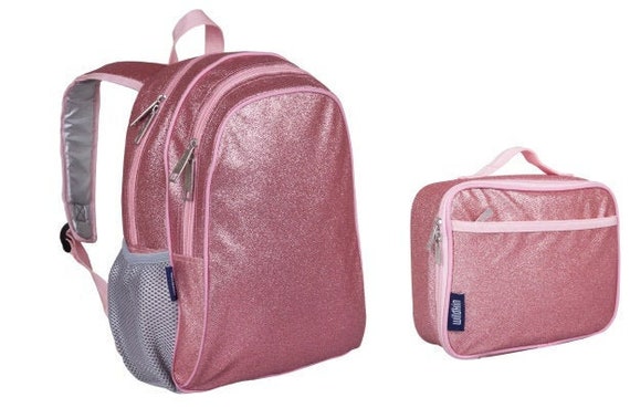 Wildkin 15 Inch Pink Glitter Backpack Lunchbox Set Monogram