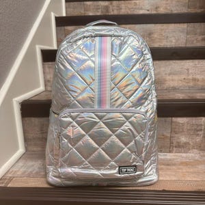 Personalized Iridescent Puffer backpack, Girls Monogram Iridescent backpack, embroidered backpack, girls personalized puffer backpack